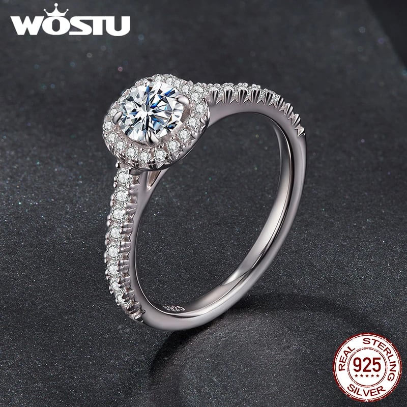 WOSTU 0.5CT مويسانيتي سوليتير خاتم الخطوبة للنساء 925 الفضة الماس قطع الزفاف وعد خواتم متعددة الأحجار الكريمة الفرقة Anillos