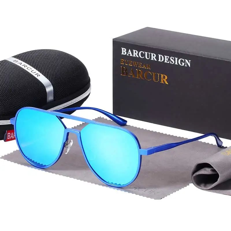 BARCUR النظارات الشمسية الألومنيوم كبيرة الحجم الرجال الاستقطاب تتجه أنماط نظارات شمسية الذكور المضادة للانعكاس oculos مع صندوق هدية