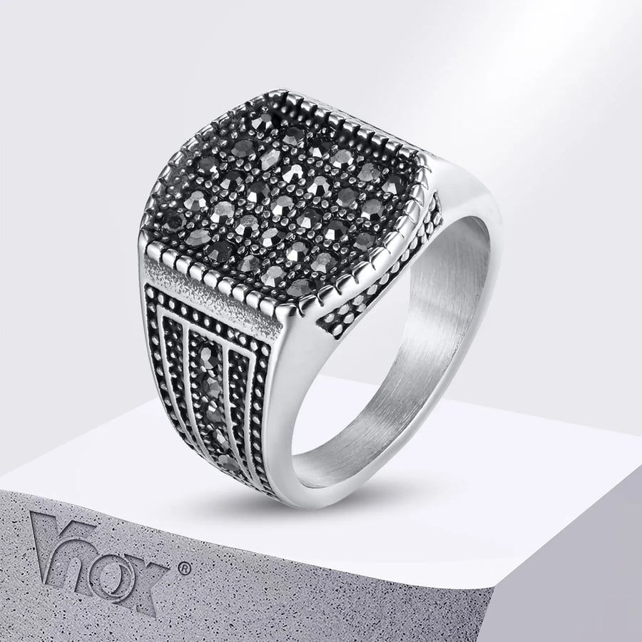 خاتم Vnox أسود هندسي