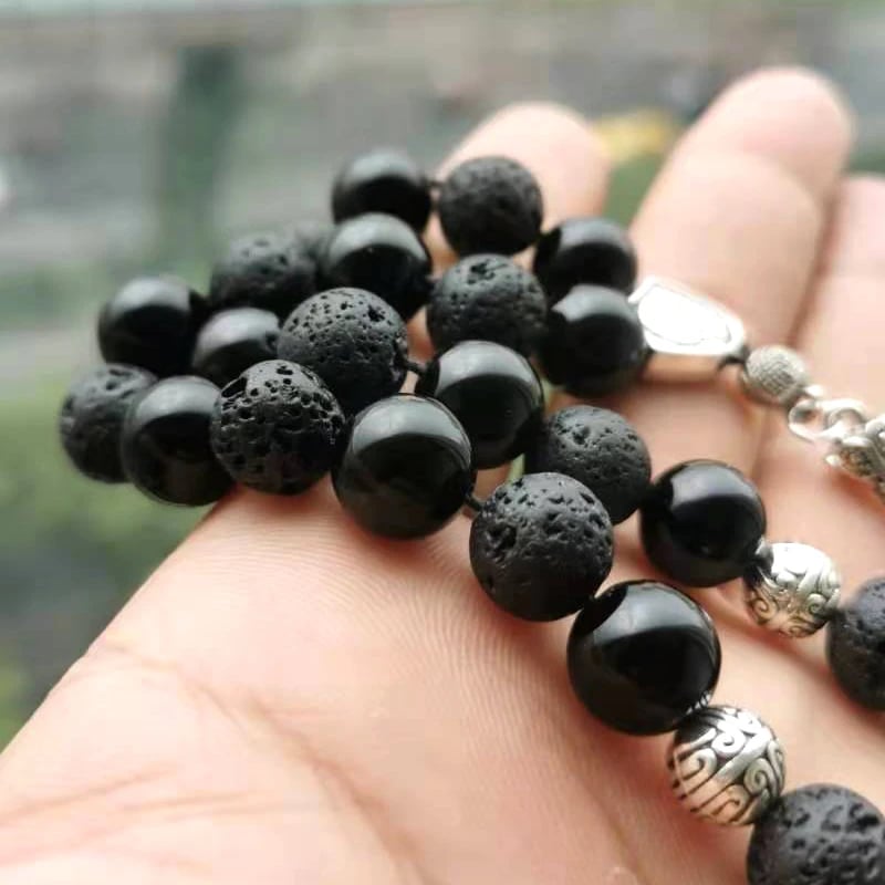Tasbih الرجال الحمم الحجر مع العقيق الأسود التركية نمط مصلاة للمسلمين الخرز سوار رمضان عيد هدية الإسلامية misbaha الرجال مسبحة
