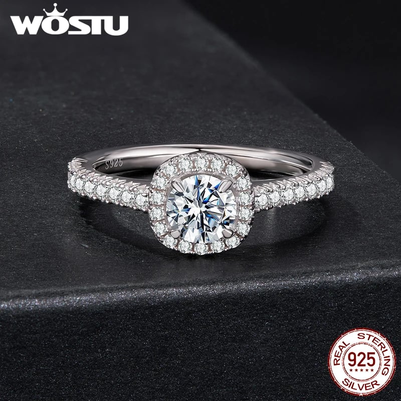 WOSTU 0.5CT مويسانيتي سوليتير خاتم الخطوبة للنساء 925 الفضة الماس قطع الزفاف وعد خواتم متعددة الأحجار الكريمة الفرقة Anillos