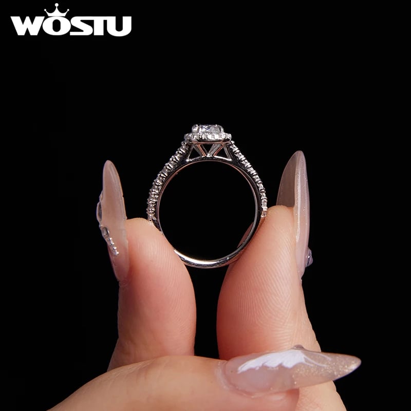 WOSTU 0.5CT مويسانيتي سوليتير خاتم الخطوبة للنساء 925 الفضة الماس قطع الزفاف وعد خواتم متعددة الأحجار الكريمة الفرقة Anillos