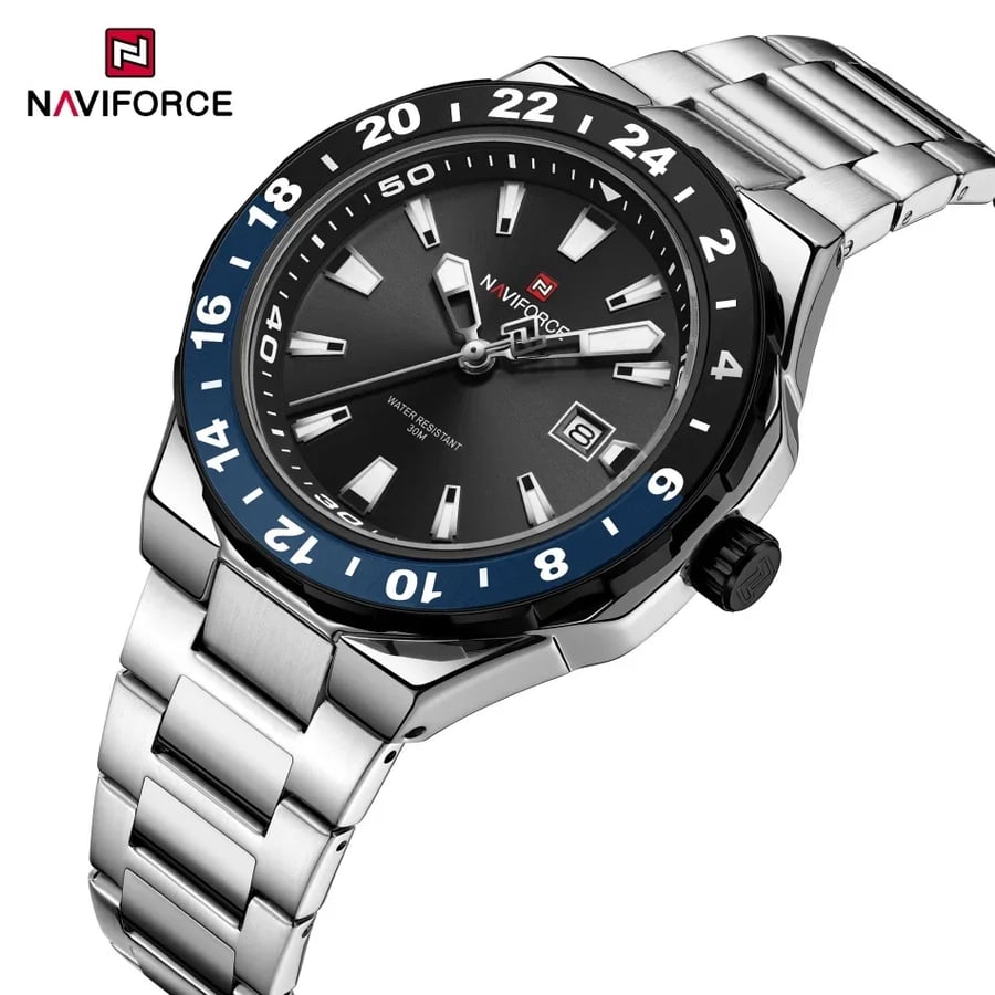 NAVIFORCE ساعة كوارتز رياضية فاخرة ساعات تقويم مضيئة للرجل الفولاذ المقاوم للصدأ مقاوم للماء ساعة اليد Relogio Masculino