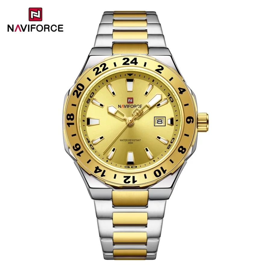 NAVIFORCE ساعة كوارتز رياضية فاخرة ساعات تقويم مضيئة للرجل الفولاذ المقاوم للصدأ مقاوم للماء ساعة اليد Relogio Masculino