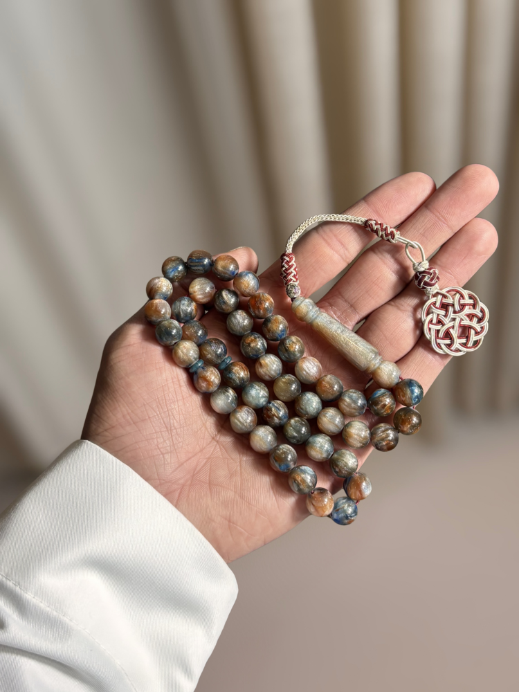 سبحة بكلايت رخامي ملون طربزونة نحاس أبيض مع أحمر