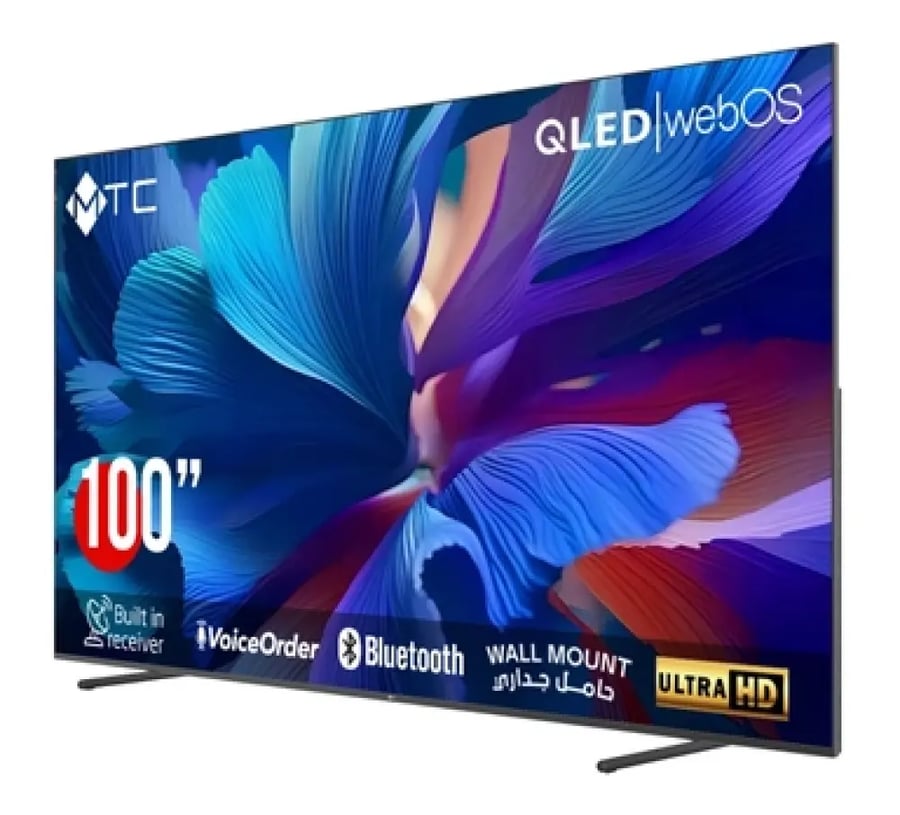شاشة تلفزيون ام تي سي 100 بوصة سمارت 4K QLED، نظام webOS، مستقبل مدمج - QMT100UH300WVWOS