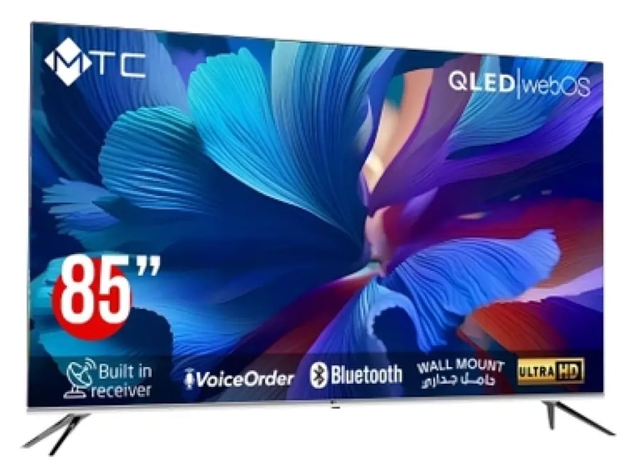 شاشة تلفزيون ام تي سي 85 بوصة سمارت 4K QLED، نظام webOS، مستقبل مدمج - QMT85UH300WVWOS