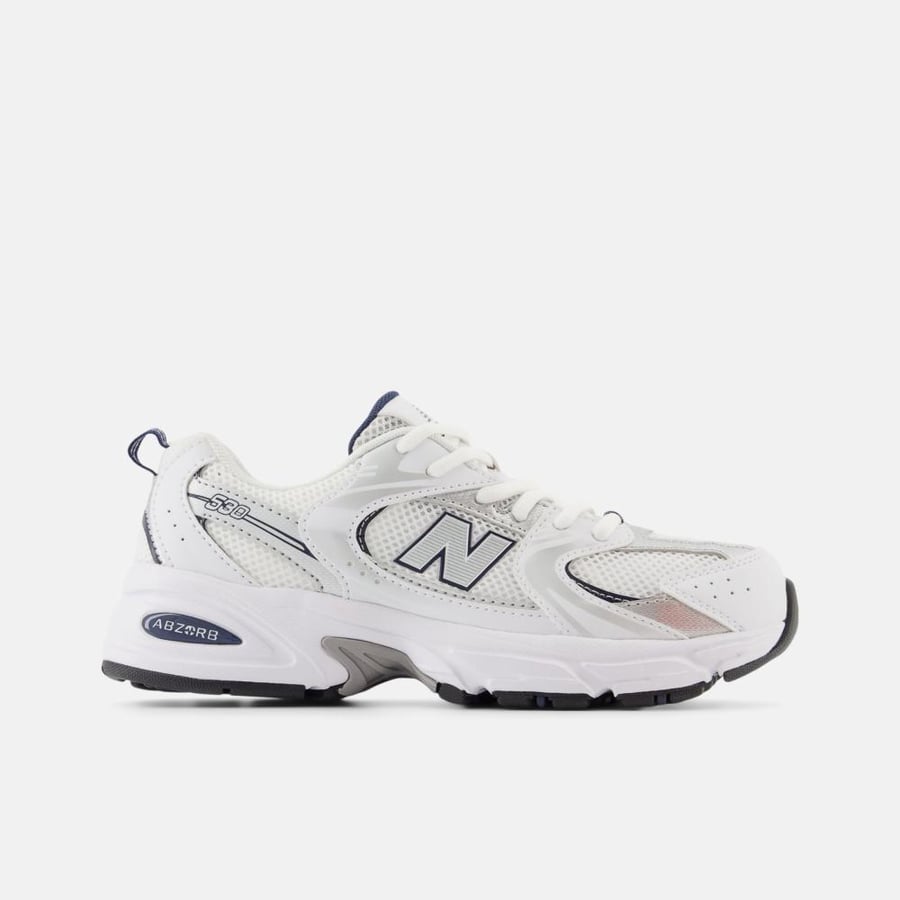 New Balance 530 White with Natural Indigo and Silver Metallic