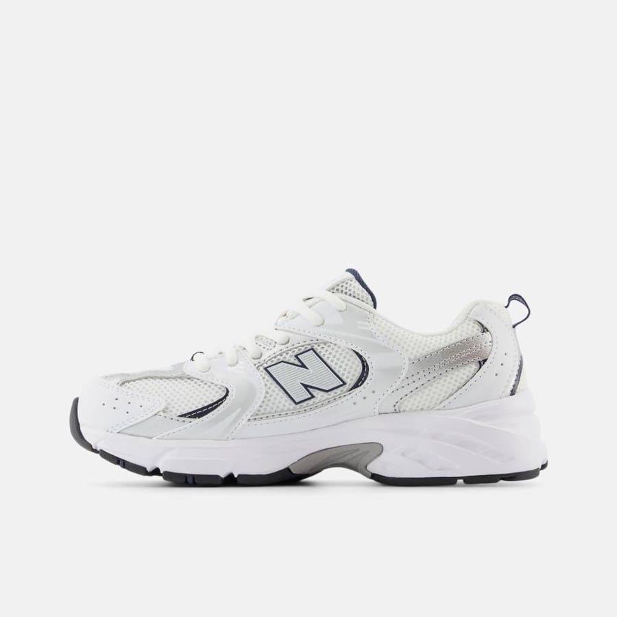 New Balance 530 White with Natural Indigo and Silver Metallic