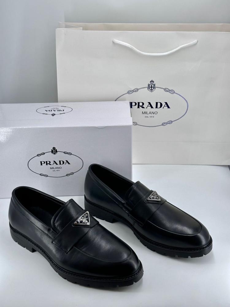 Prada Black Brushed Leather Loafers