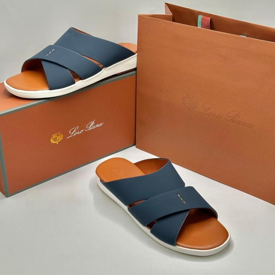 Loro Piana Leather Sandals Navy