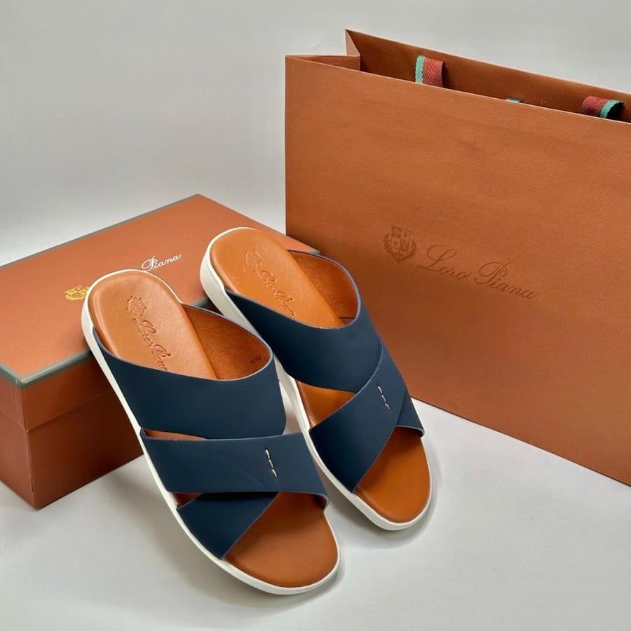 Loro Piana Leather Sandals Navy