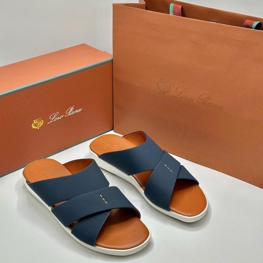 Loro Piana Leather Sandals Navy