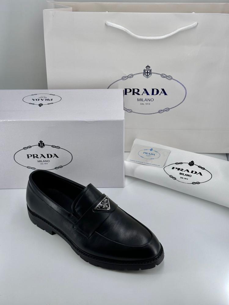 Prada Black Brushed Leather Loafers