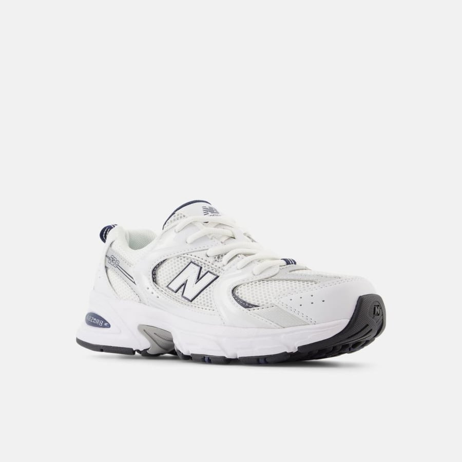 New Balance 530 White with Natural Indigo and Silver Metallic