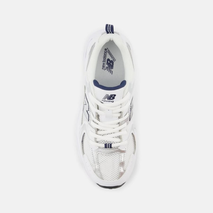 New Balance 530 White with Natural Indigo and Silver Metallic