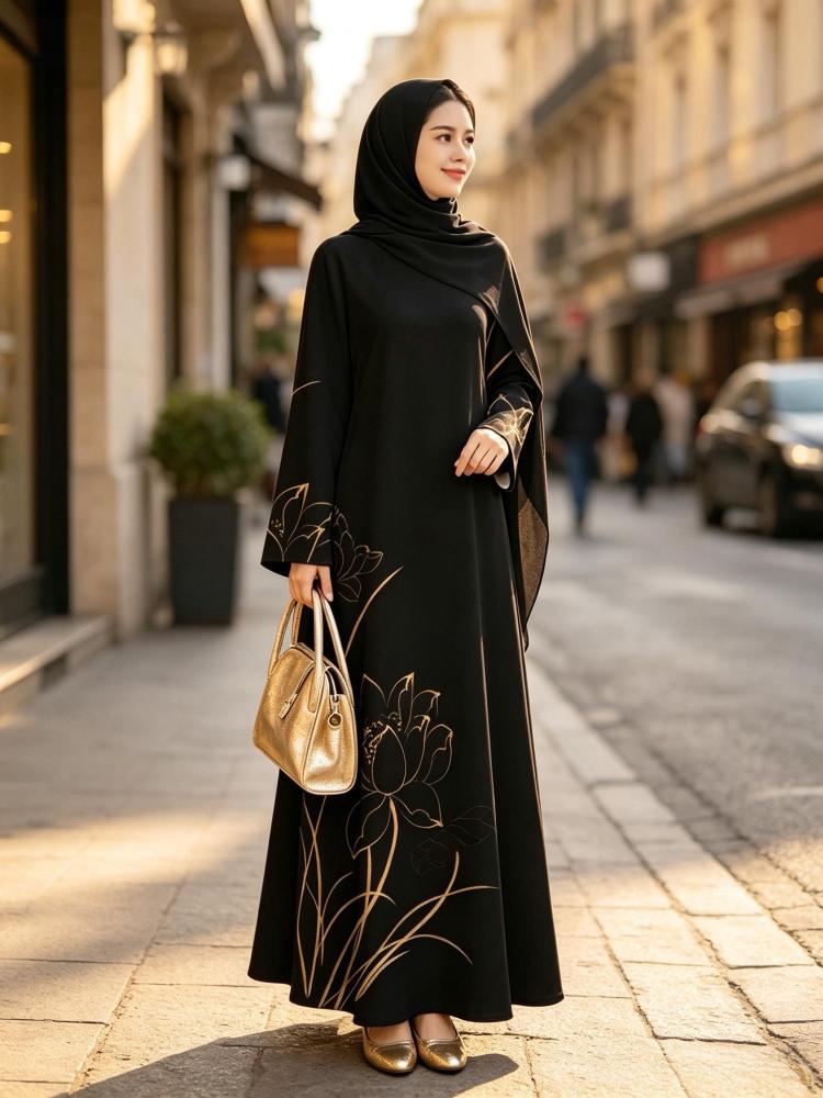 عباية نسائية نقشة زهور مميزة