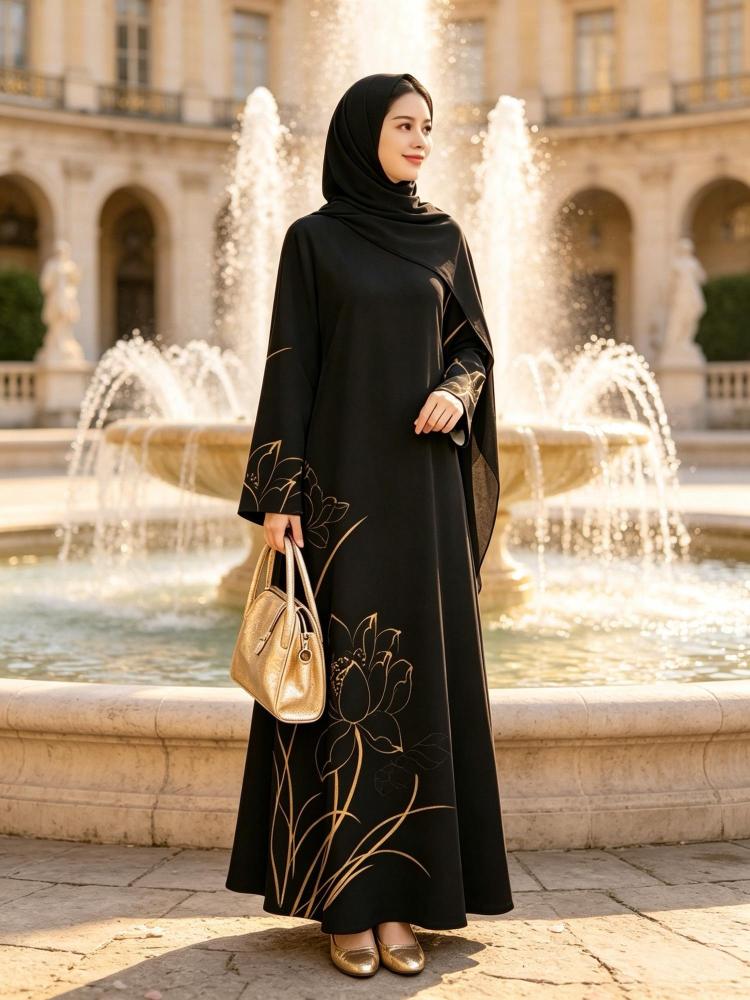 عباية نسائية نقشة زهور مميزة