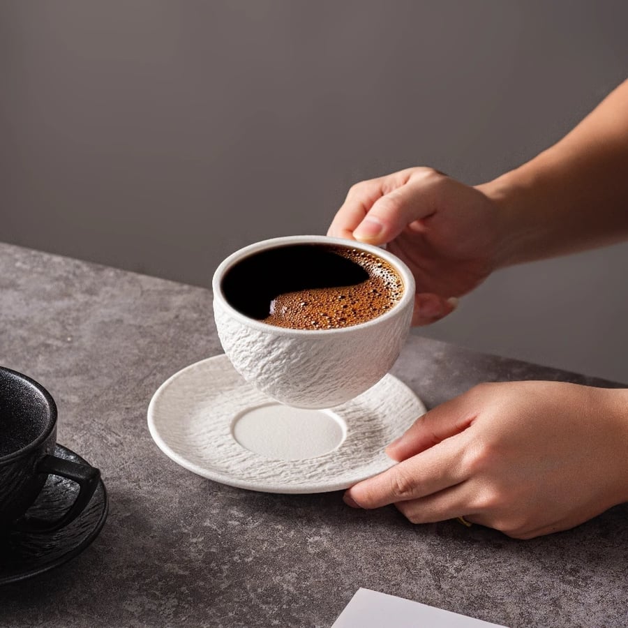 كوب لاتيه سيراميك روك مع صحن