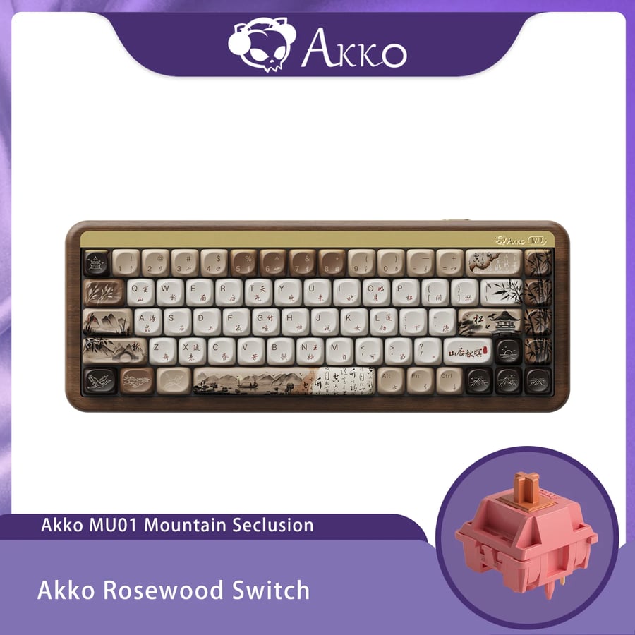 Akko MU01 لوحة مفاتيح ميكانيكية خشبية 75% RGB قابلة للتبديل السريع BT 5.0/2.4G /Type-C لهيكل حشية موضوع الشعر Typist
