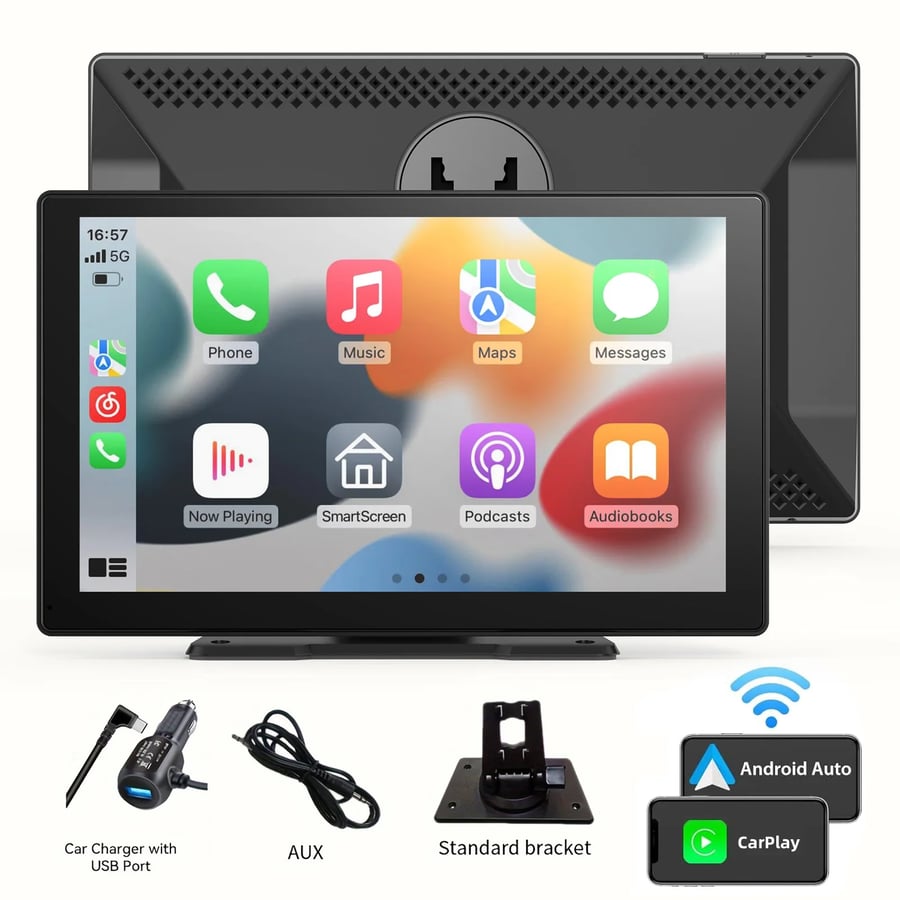 شاشة سيارة محمولة لاسلكية مع CarPlay وAndroid Auto