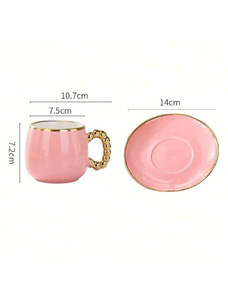 طقم كوب وصحون سيراميك بحافة ذهبية 250ML
