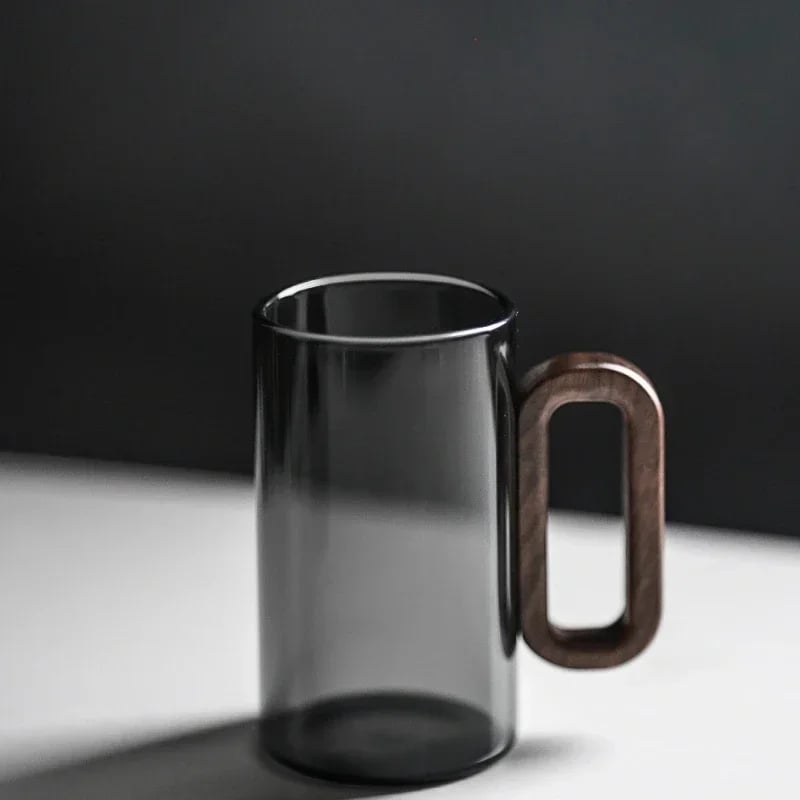 كوب شاي زجاجي 360ML بمقبض خشبي