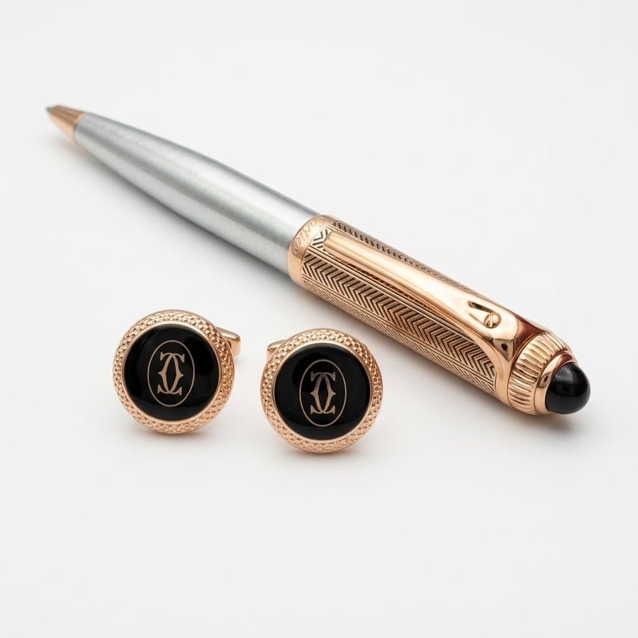 ((قلم وكبك كارتير باشا الفاخر (Cartier Pasha Pen & Cufflinks Set)))