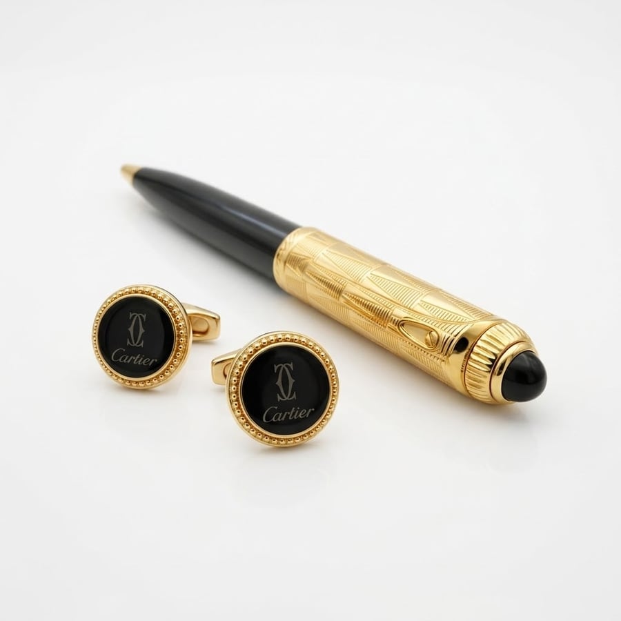 ((قلم وكبك كارتير باشا الفاخر (Cartier Pasha Pen & Cufflinks Set)))