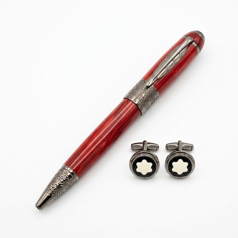 قلم و كبك مونت بلانك (Montblanc) الفاخر - إصدار الريشة بتصميم منقوش