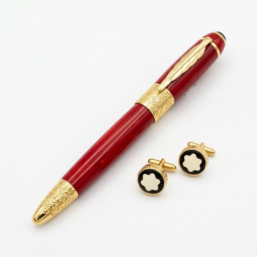 قلم و كبك مونت بلانك (Montblanc) الفاخر - إصدار الريشة بتصميم منقوش
