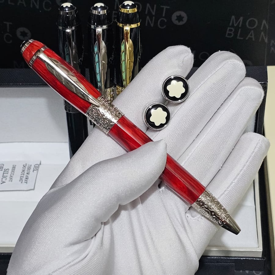 قلم و كبك مونت بلانك (Montblanc) الفاخر - إصدار الريشة بتصميم منقوش