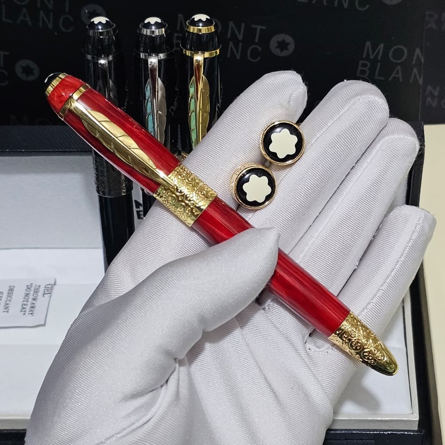 قلم و كبك مونت بلانك (Montblanc) الفاخر - إصدار الريشة بتصميم منقوش