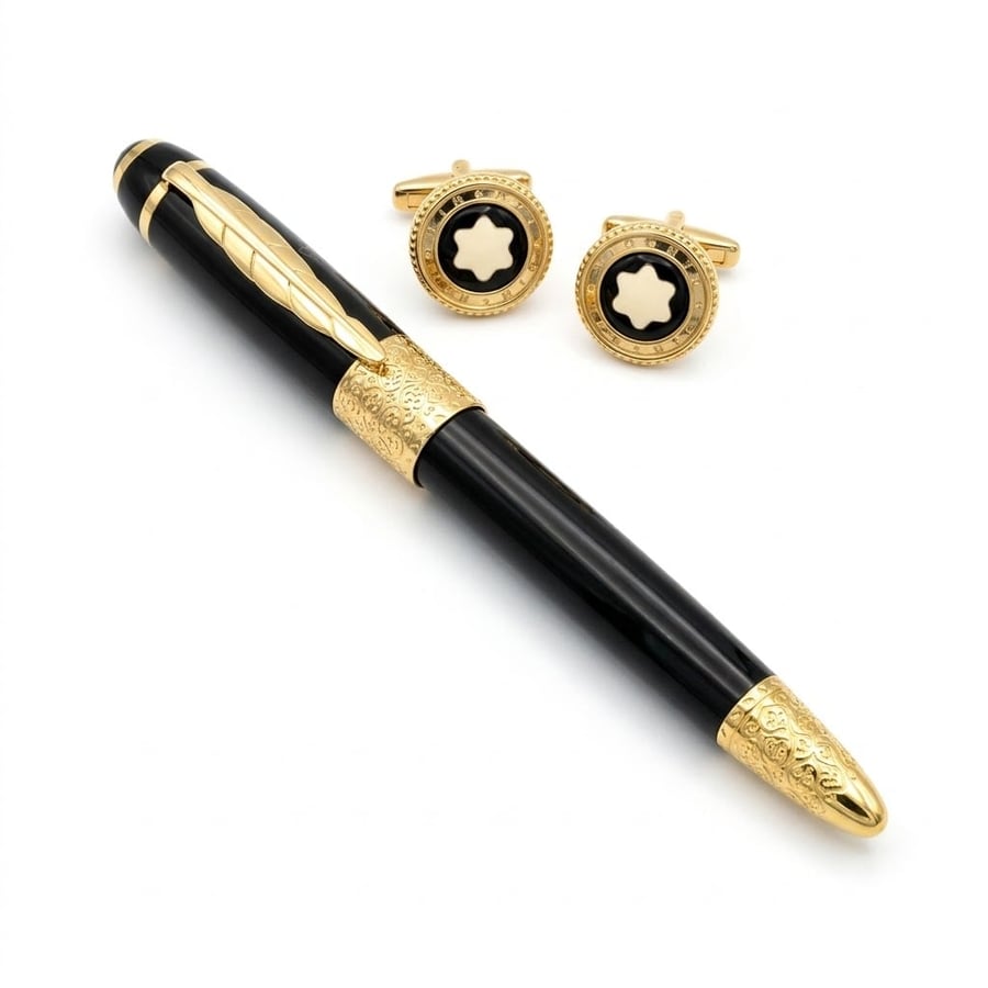 قلم و كبك مونت بلانك (Montblanc) الفاخر - إصدار الريشة بتصميم منقوش