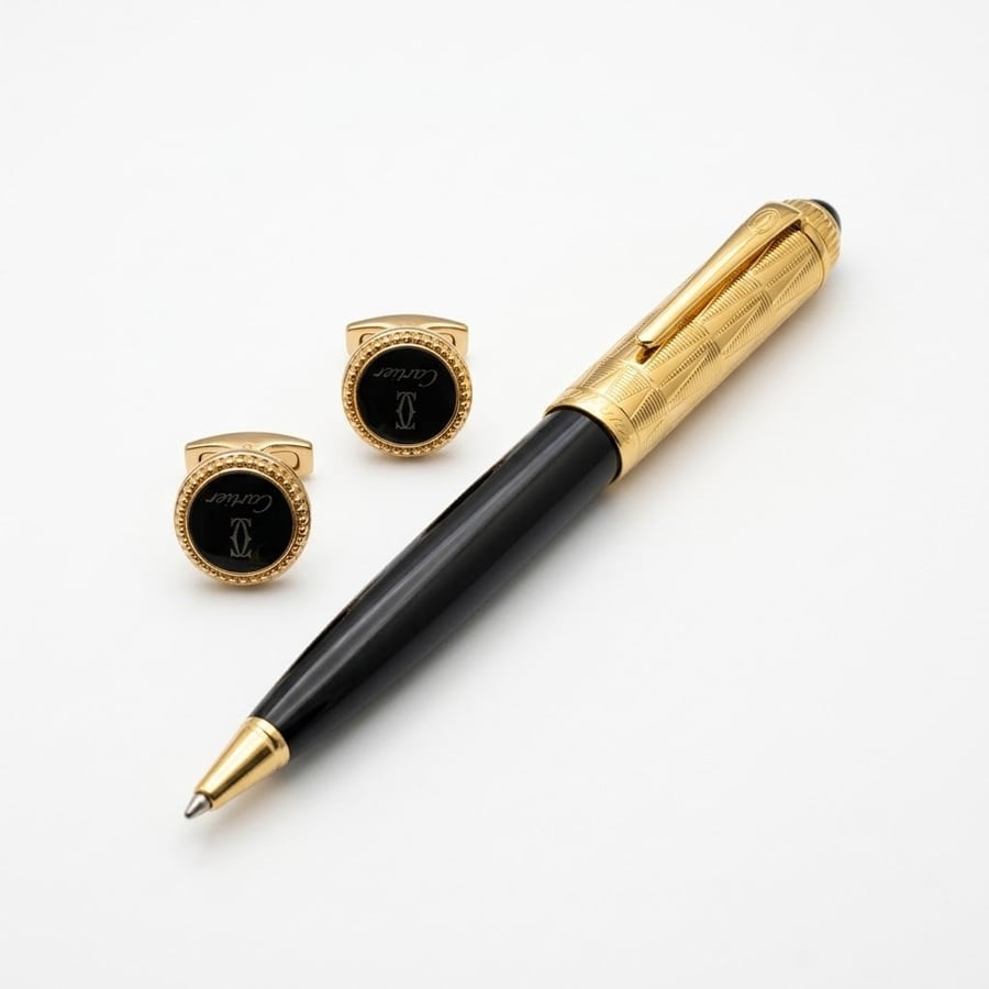 ((قلم وكبك كارتير باشا الفاخر (Cartier Pasha Pen & Cufflinks Set)))
