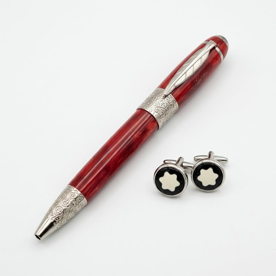 قلم و كبك مونت بلانك (Montblanc) الفاخر - إصدار الريشة بتصميم منقوش