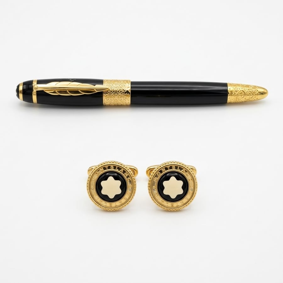 قلم و كبك مونت بلانك (Montblanc) الفاخر - إصدار الريشة بتصميم منقوش
