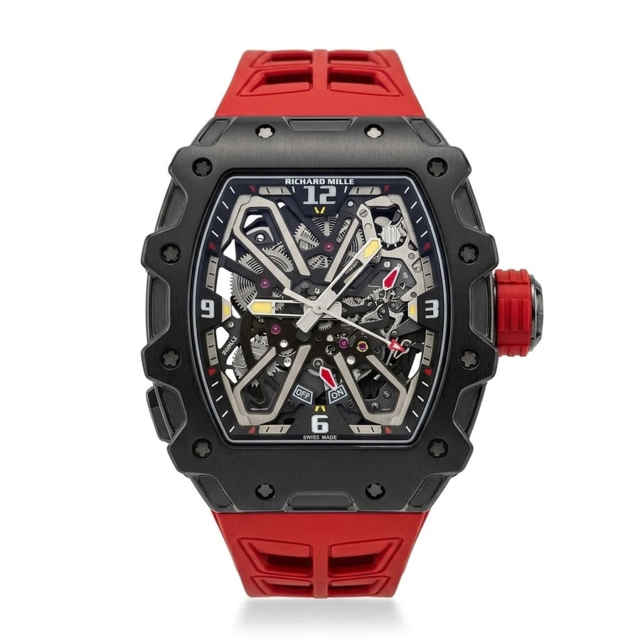 ساعة ريتشارد ميل (Richard Mille) هيكل أسود بسير أحمر - تصميم رجالي فاخر