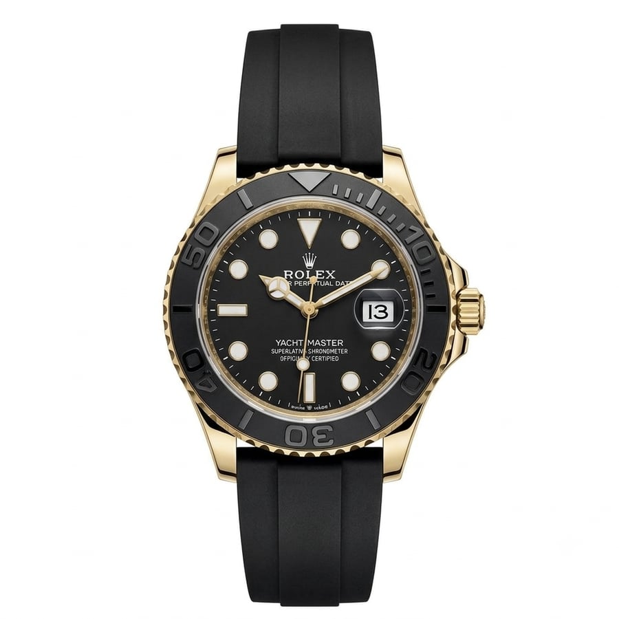 ساعة رولكس يخت ماستر (Rolex Yacht-Master) – سوار أويستر فليكس أسود