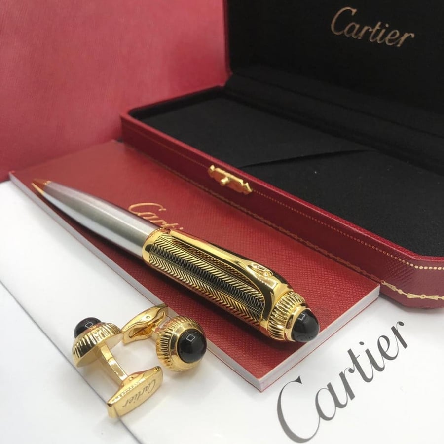 ((قلم وكبك كارتير باشا الفاخر (Cartier Pasha Pen & Cufflinks Set)))