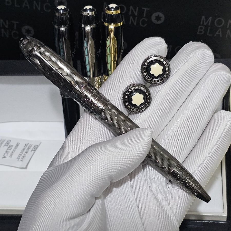 قلم و كبك مونت بلانك (Montblanc) الفاخر - إصدار الريشة بتصميم منقوش