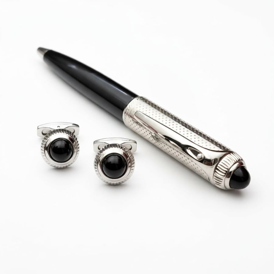 ((قلم وكبك كارتير باشا الفاخر (Cartier Pasha Pen & Cufflinks Set)))