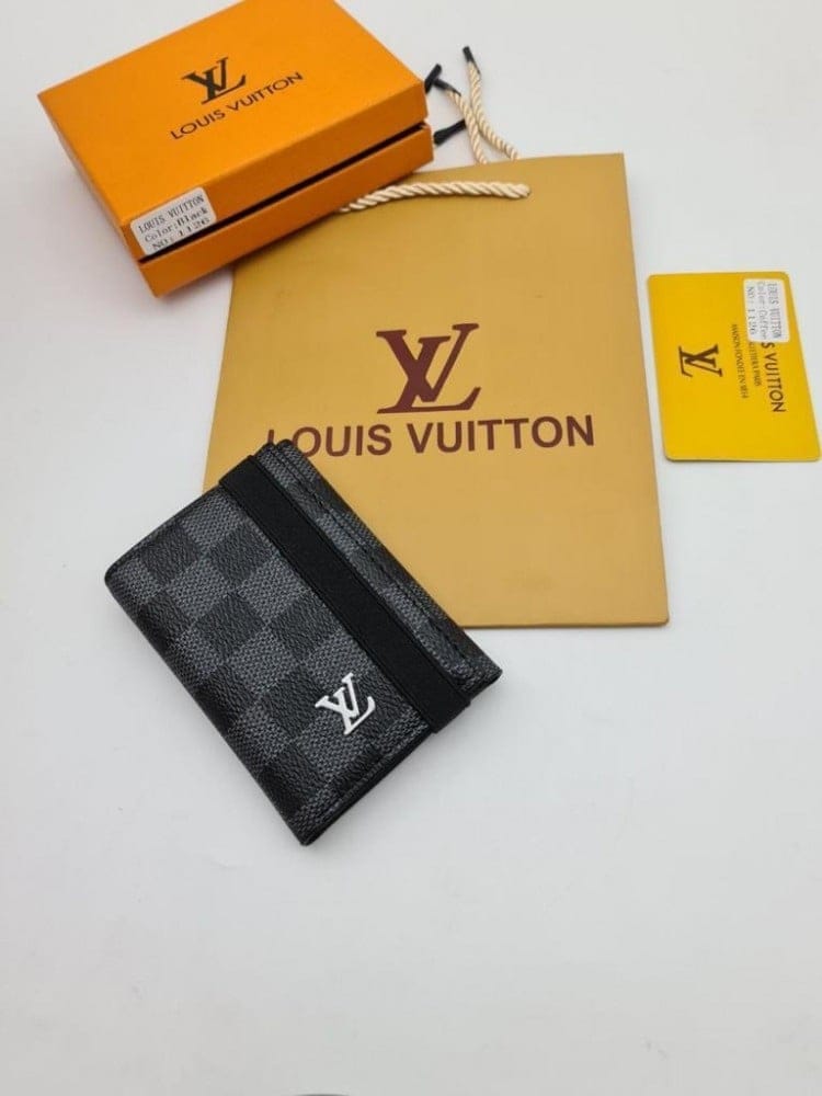 محفظة لويفيوتون (Louis Vuitton) للبطاقات - كافيار بنقشة داميه رمادي مع شريط مطاطي