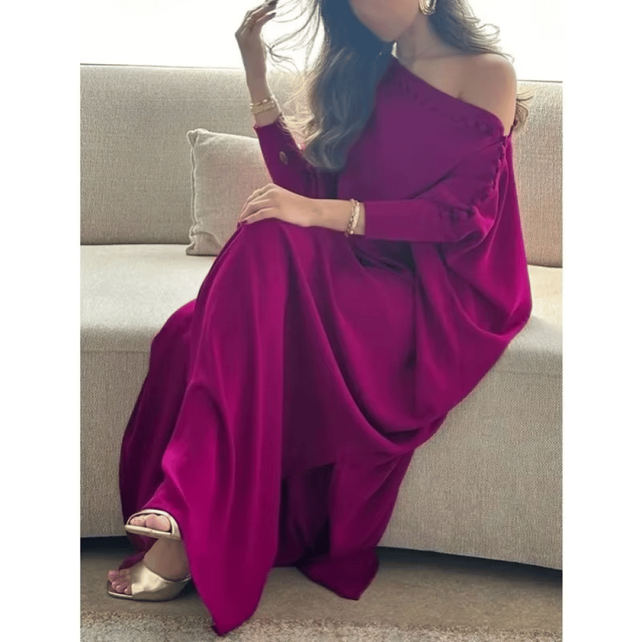 Loose maxi dress for women with batwing sleeves decorated with buttons