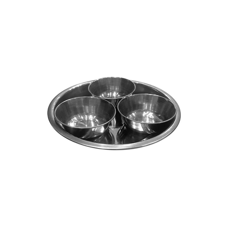 طقم تقديم 4 قطع استيل هندي صحن مقاس 20 سم و ثلاث زبادي مقاس 8.5 سم