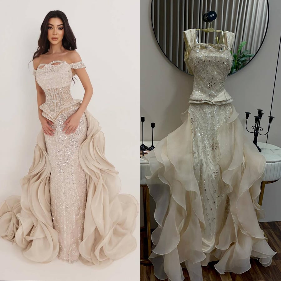 Evening dress with beads and rhinestones, very elegant