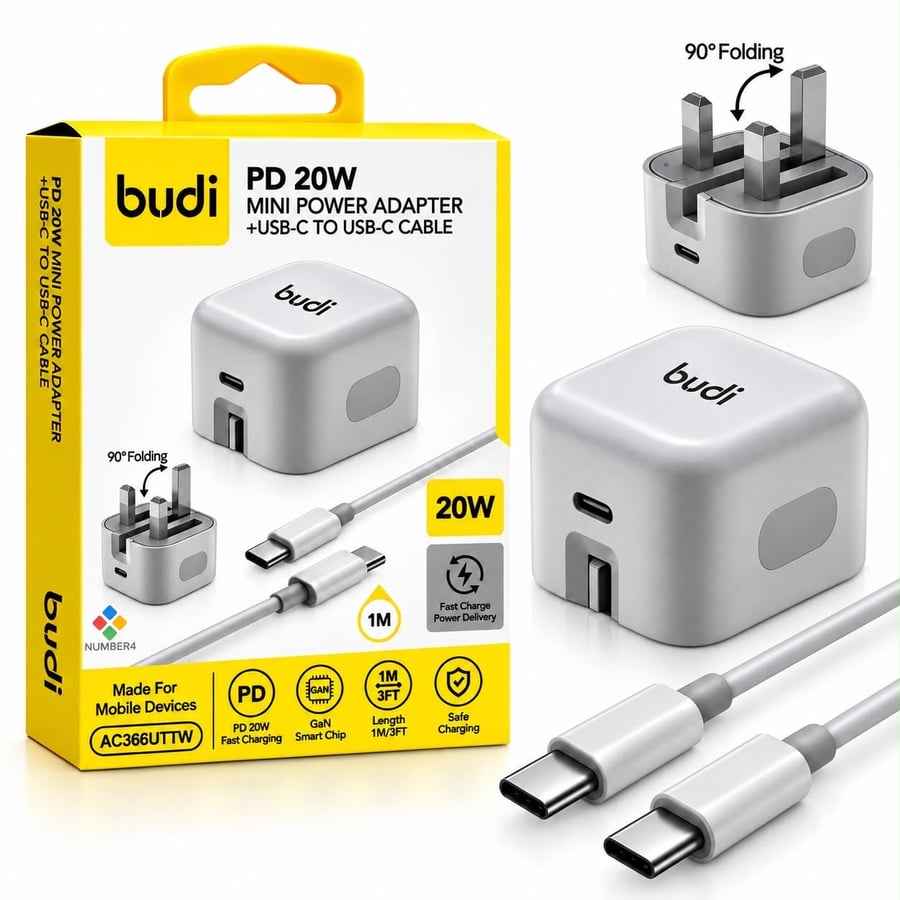شاحن بيت مع وصلة تاب سي  بودي BUDI AC366U