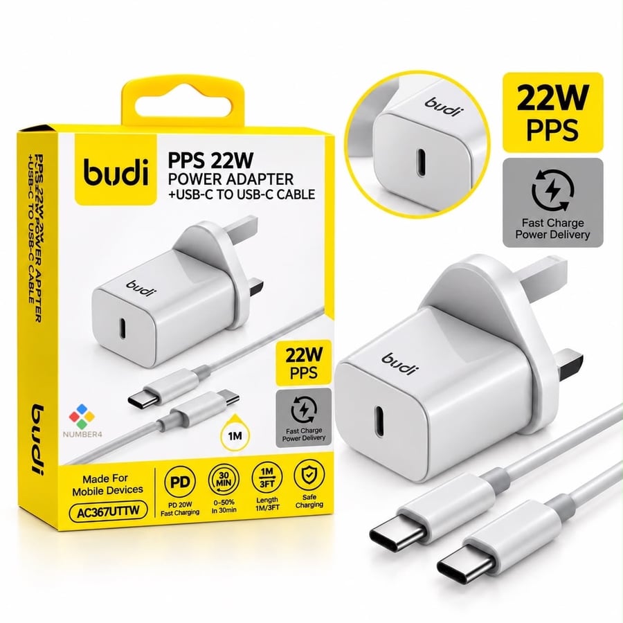 شاحن بيت مع وصلة تاب سي  بودي BUDI AC367U