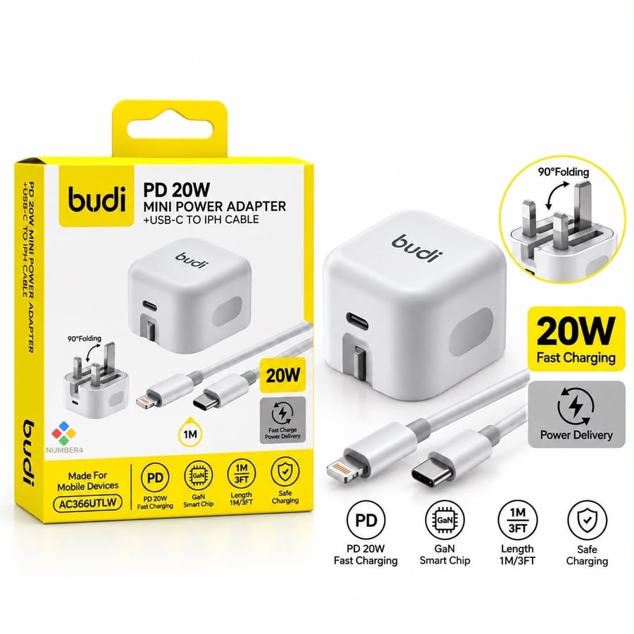 شاحن بيت مع وصلة ايفون بودي BUDI AC366U