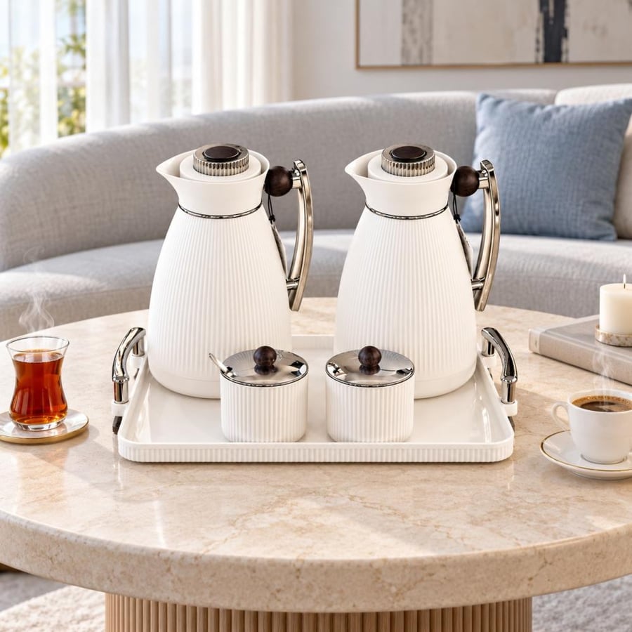 طقم ترامس وسكريات بتصميم مضلع أنيق